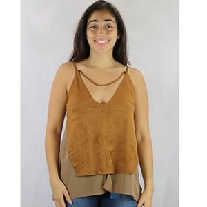 Sexy Spaghetti Strap Faux Suede Camel Top (33-2)